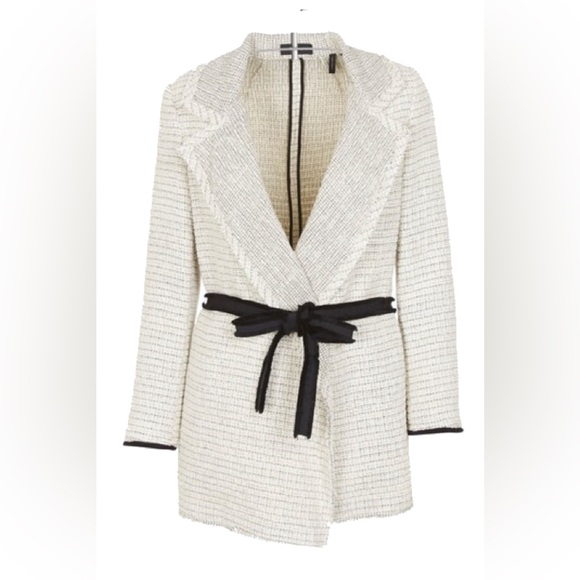 Theory EUC Clairene R Carson Tweed fringe Jacket in white and black Size M - Picture 1 of 11